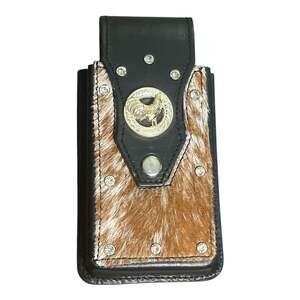 Western Cowhide Leather Phone Holster Case with Rooster Concho and Rhinestones